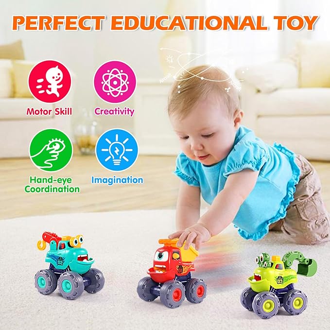 OCATO Monster Truck Toys for 1 2 3 Year Old Boy Birthday Gift, Construction Toys Pull Back Cars for Toddlers 1-3, Baby Boy Toys Toddler Kids 1st Birthday Gifts 1 2 3 Year Old Boy Toys