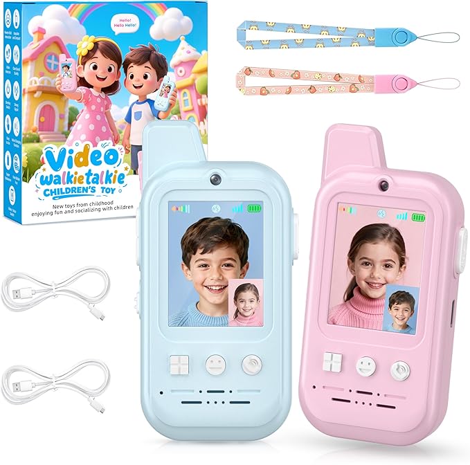 Video Walkie Talkies for Kids – 2 Pack Rechargeable Kids Walkie Talkies with HD Camera & Voice Changer, 2'' Screen Fun Intercom Toys for Boys Girls, Long Range Outdoor Play Camping Hiking Family Games