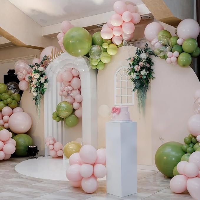Dusty Pink Green White Balloons for Fairy Birthday Party Decorations 60PCS 12INCH Light Pink Sage Olive Green Clear Helium Latex Balloons for Arch Woodland Decor Butterfy Wildflower Baby Shower
