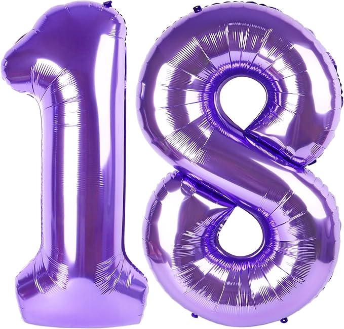 Purple Number 18 Balloon 40 Inch Birthday Decorations, Number 18 Balloon Birthday Party Decorations, Anniversary Decorations Graduations Party Supplies