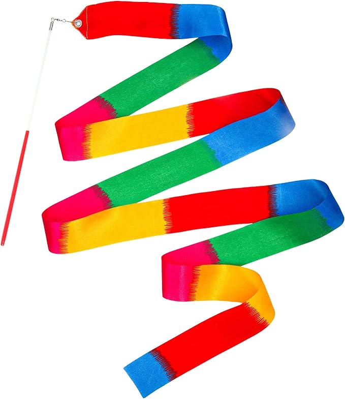 24 Pack Horizontal Rainbow Party Favors - Dance Ribbons for Kids Circus Carnival Rhythmic Gymnastics Birthday Party Decoration, Ribbon Baton Twirling Sticks Silks Streamers Wands for Girls