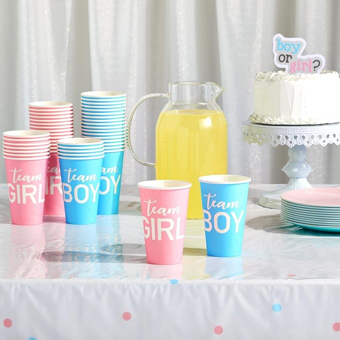 Paper Party Cups, Gender Reveal Party Supplies (12 oz, Pink and Blue, 50-Pack)