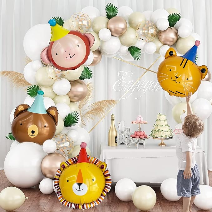 Animal Head Foil Balloon Kit, Lion Bear Monkey Cat foil balloon, Birthday Party Decorations, Baby Shower Supplies (Monkey(2 pieces))
