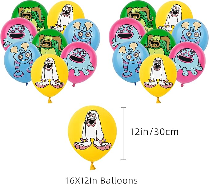 Monster Theme Birthday Party Supplies Includes Cupcake&Cake Topper-Happy Birthday Banner-Background-Balloons-Invitation Card for Kids Monster Party Decoration