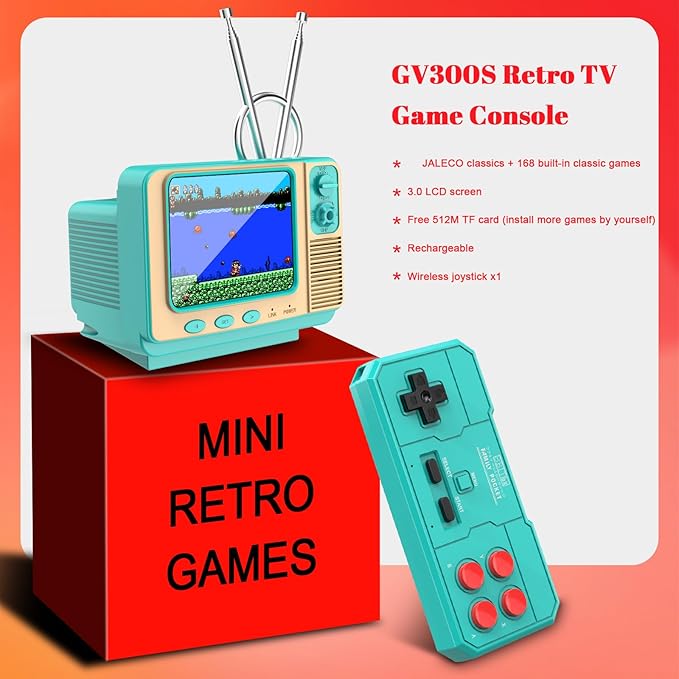 Retro Game Console - JALECO + 168 Classic Games, 2.4G Wireless 2-Player, 3.0 Inch IPS Screen, TF Card Expansion, Great for Kids