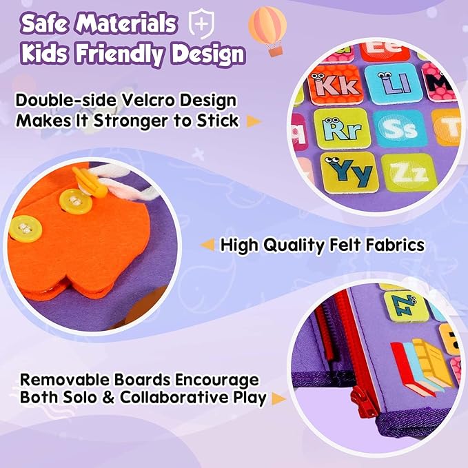 Winblo Toddler Busy Board - Montessori Toys for Toddler Girl Birthday Gift - Educational Learning Sensory Busy Book for Toddlers, Activities Books for Toddlers, Travel Toys for Airplane Car