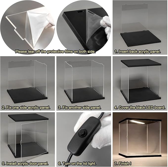 Acrylic Display Case for Collectibles Clear Acrylic Boxes for Display Figures Toys Building Castle 43172 Memoribilia Display Case Room Decoration Box(Black-Solid Yellow; 13.8*9.8*13.8 inch)