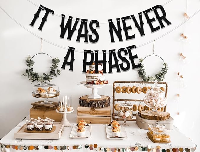 It Was Never A Phase Banner, Old English Emo Birthday Party Decorations, Funeral Decorations, Funeral 30th Birthday Party Supplies Black