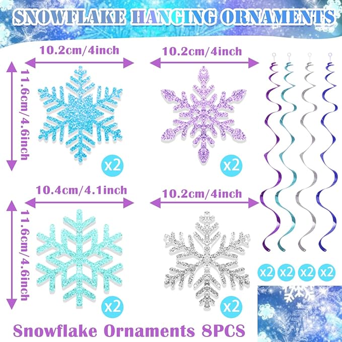 Frozen Birthday Party Decorations, Princess Party Supplies Winter Theme Happy Birthday Banner, Honeycomb Balls, Hanging Swirls, Snowflakes for Princess BirthdayS Decoration Girl Party