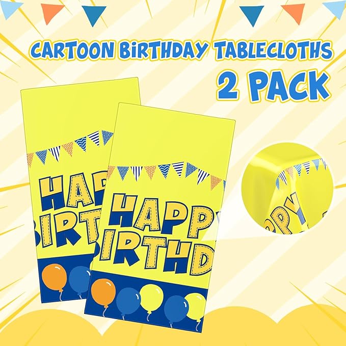 Oudain 2 Sheets Yellow Birthday Party Supplies Yellow Cartoon Tablecloth 54 x 108 Inch Plastic Table Covers for Birthday Party Decorations
