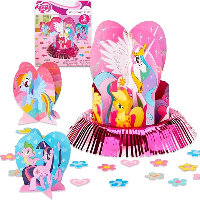 My Little Pony Birthday Party Decorations Set - Bundle with 1 Large & 2 Small Centerpieces for Birthday Party Decor Plus Confetti | My Little Pony Party Supplies
