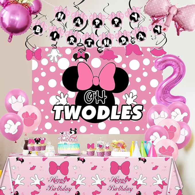 Pink Mouse 2nd Birthday Party Supplies Oh Twodles Girl Second Party Decorations Cartoon Mouse Theme Birthday Decorations Set