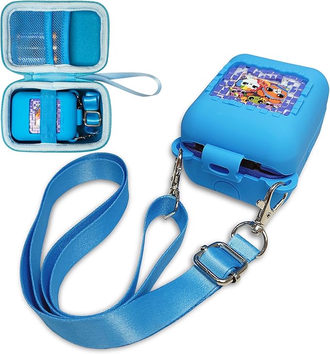 JCHPINE Hard Carrying Case and Silicone Cover for Bitzee Interactive Toy Digital Pet, Accessories Case for Bitzee Virtual Electronic Pets Original 15 Animals (Blue)