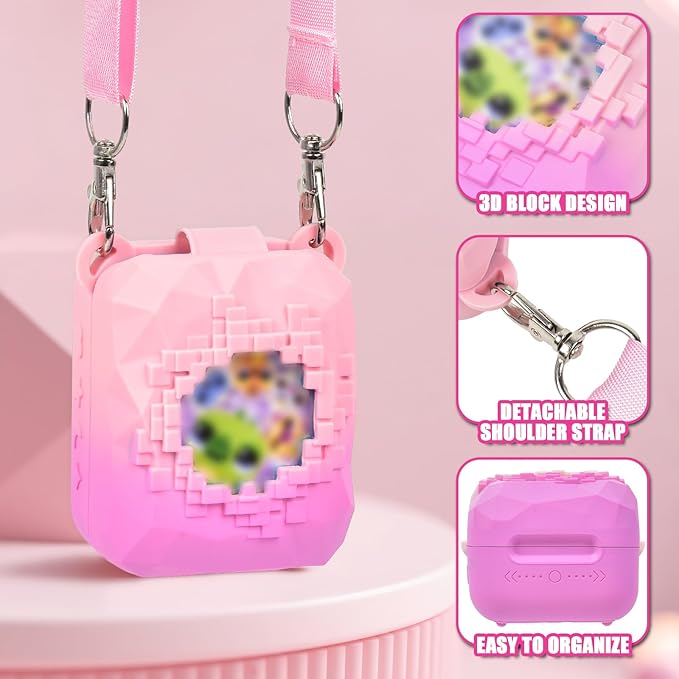 Silicone Cover Case Compatible with Bitzee Magicals Interactive Toy Digital Pet, Protective Sleeve Skin with Detachable Shoulder Strap for Virtual Electronic Pets & Accessories (Bag Only) - Pink