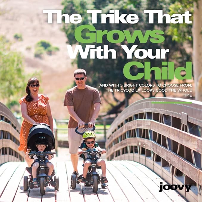 Joovy Tricycoo LX Premium Kids Tricycle with 8 Stages Featuring Chunky Front Tire, Removable and Adjustable Parent Handle, Safety Harness, Machine-Washable Seat Pad, and Retractable Canopy, Magenta