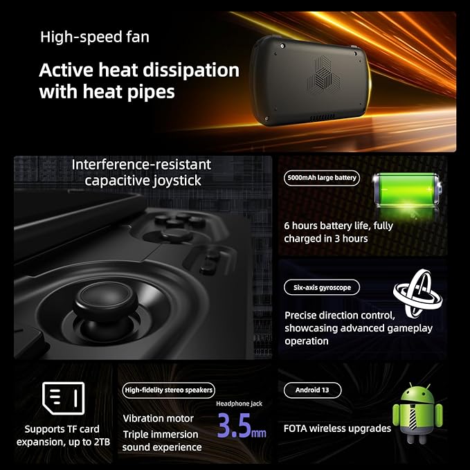 Anbernic RG Slide Retro Handheld Game Console , 4.7-inch LTPS in-Cell Screen Capacitive Joystick Android 13 System Support AI Assistant 5G WiFi Bluetooth 5.0 NO Game Card(Black)