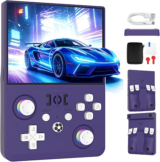 R36MAX 2 Retro Handheld Game Console, 4.5 Inch IPS HD Screen Portable Retro Game Console, 1.5GHz CPU Support 30+ Emulator Console Video Game Console, 4000mAh (Purple)