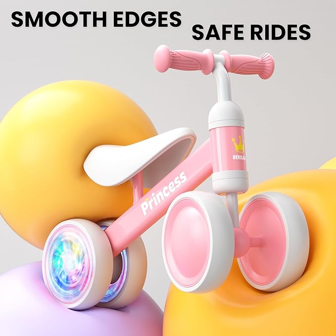 BEKILOLE Light Up Baby Balance Bike Toys for 1 Year Old Girl Gifts & 1st Birthday Gifts | 10-24 Month Toddler Balance Bike