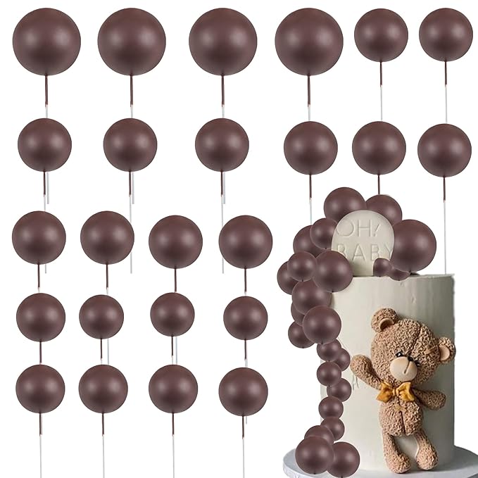 Gyufise 30Pcs Ball Cake Toppers Balls Cupcake Toppers Foam Ball Shaped Cake Picks DIY Balloons Cake Insert Topper for Wedding Enagement Baby Shower Birthday Party Cake Decorations Supplies Coffee