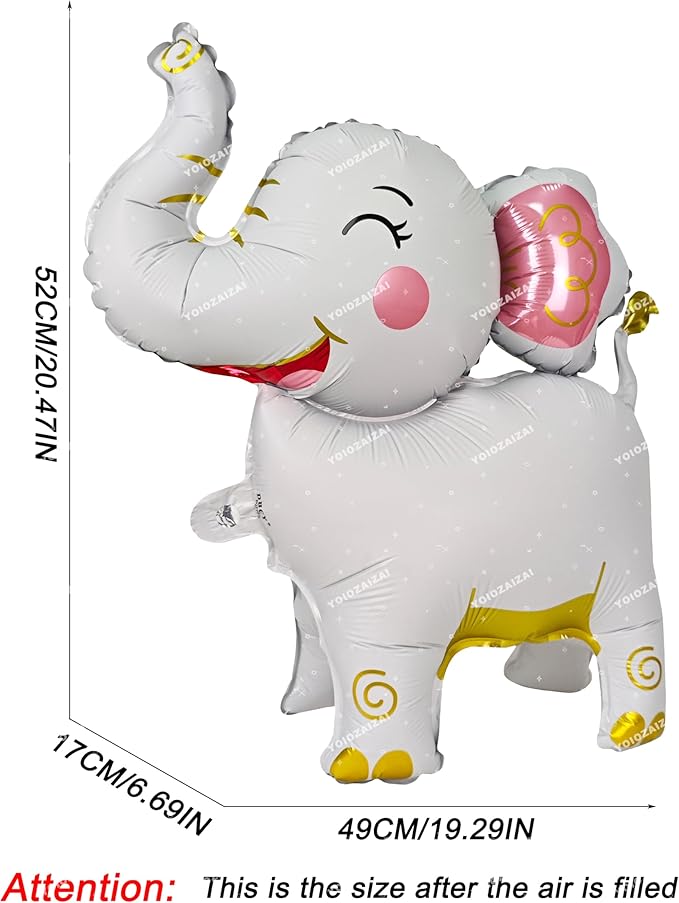 2PCS Matte self-standing elephant animal balloon 3D Jungle Large Elephant Foil Balloons For Kids safari themed birthday party gender indication baby shower Decor supplies white