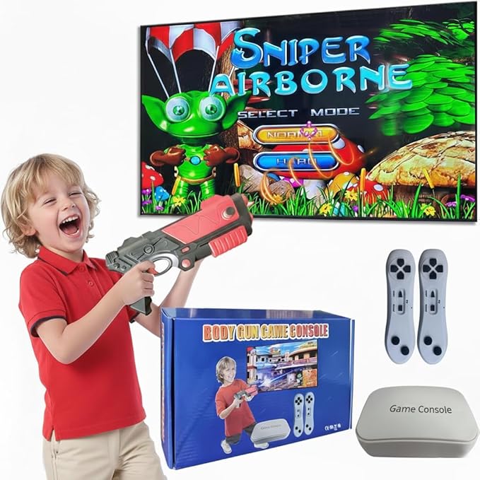 Video Game Console with 100+ Games, Handheld Video Game Console for Kids, Plug and Play Video Games for TV, Shooting Games,Game Gun with 2 GameController, Xmas Birthday Toy Gift for Boys