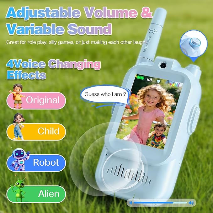 Kids Video Walkie Talkie Set, Handheld Rechargeable Video Walkie-Talkie Toy, 1000-Foot Communication Range, Fun Toy for Indoor/Outdoor Play, Camping, Hiking, Travel for Children Ages 3-12 (Blue/Pink)