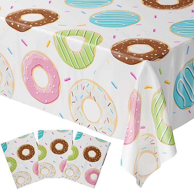 Blue Orchards Donut Table Covers (Pack of 3) - 54"x108" XL - Birthday Decorations, Donut Table Covers, Donut Tablecloth, Donut Themed, Donut Grow Up Too Fast Party