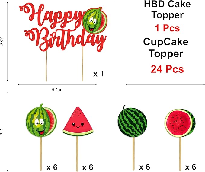 Watermelon Theme Birthday Party Supplies – Fresh Summer Fruit Inspired Party Decoration Set for Birthday Celebrations, Decorative Table Styling Items for Themed Events, Dessert Table Setup.