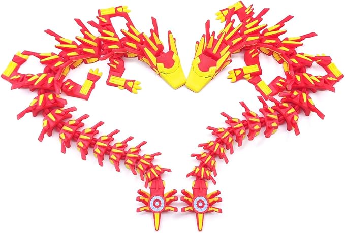 3D Printed Dragon,3D Printed Dragon Model,Flexible Articulated 3D Dragon Fidget Toy,Unique 3D Printed Animals Gift and Desktop Decoration (Red-10 inch).