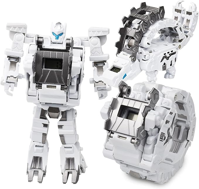 Transformer Watch Dinosaur Robot Toys,Transforming Deformation Electronic Watch Dinosaur Animal Robot Toys for Kids Boys Girls Age 4 5 6 7 8 (White)