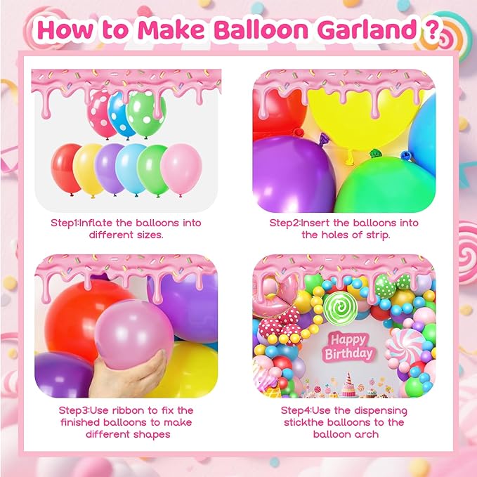 Birthday Decorations for Girl ,Sweet Birthday Party Decorations ,Lollipop Foil Balloon , Donuts Ice Cream Candy Balloons Garland kit for Girl Boy Castle Lollipop Supplies