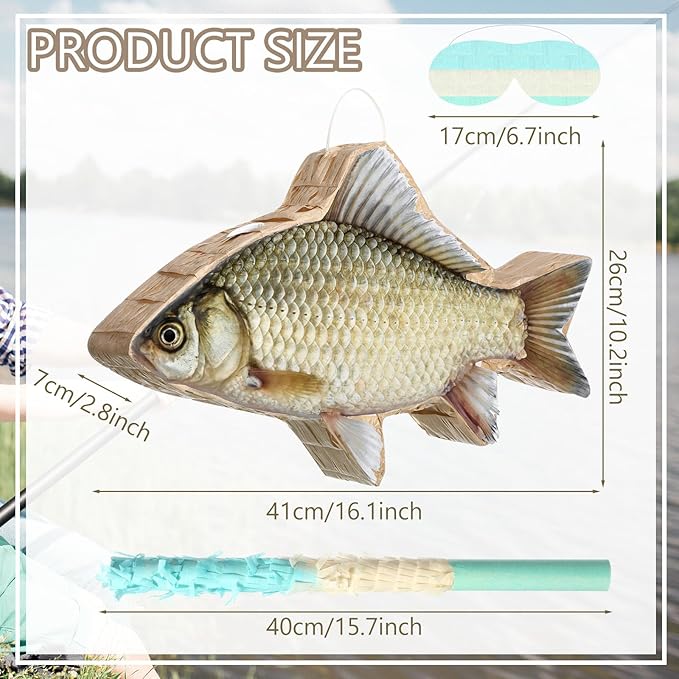 Aoriher Gone Fishing Piñata Fishing Birthday Piñata Little Fisherman Piñata Summer Fish Piñata with Bat and Stick for Summer Birthday Retirement Barbecue Party Game Supplies Decoration