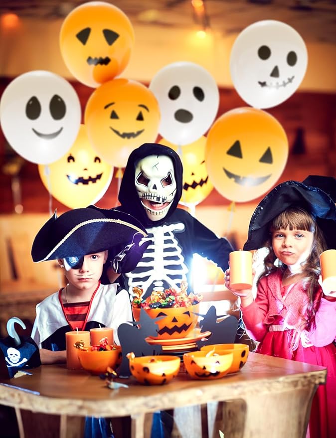 Halloween Balloons - 60Pcs Ghost Balloons Scary Pumpkin Balloon 12 Inches Orange and White Latex Balloon 6 Styles for Halloween Birthday Spooky Theme Party Decorations