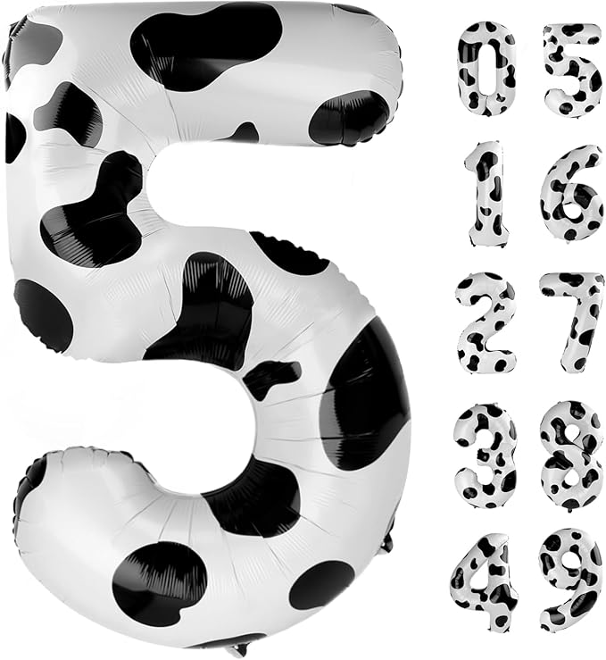 Cow Print Number Balloon Birthday Decorations, 40 inch Number balloon 0-9(Zero-Nine), Cow Balloon for Farm Birthday Party Supplies, Cow Themed birthday party Decorations (Number 5)