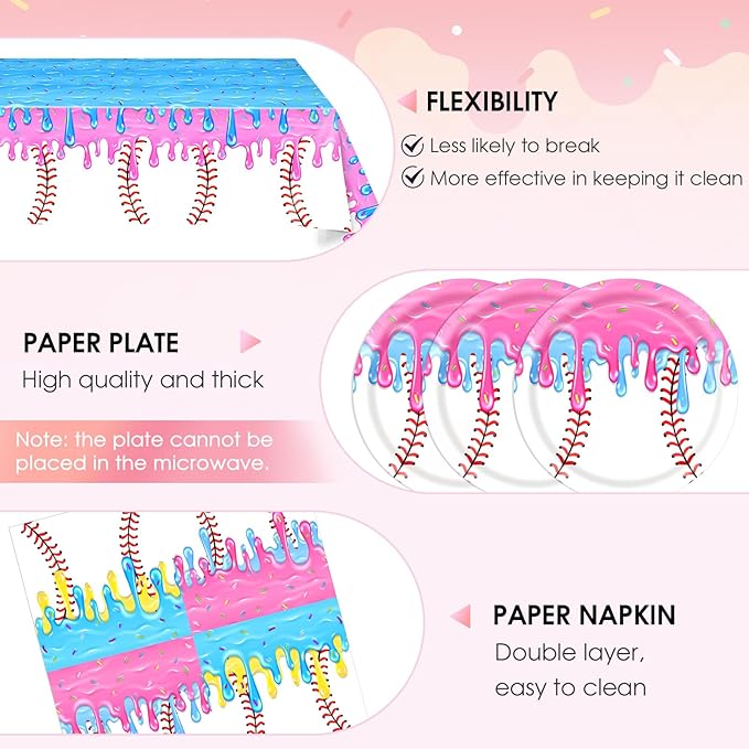41PCS Ice Cream Drip Baseball Party Decorations Baseball Ice Cream Theme Party Plates and Napkins,Tablecloth,Colorful Sport Party Disposable Dinnerware Set for Kids Birthday Baby Shower Table Decor