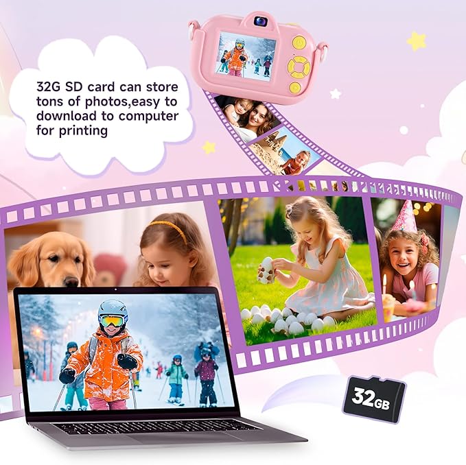 Kids Camera Digital Camera for Age 3-8, 1080P Toddler Camera for Kid with 32GB SD Card, Toddler Girls Toys Age 6-9, Christmas Birthday Gifts for Children, Rose Pink