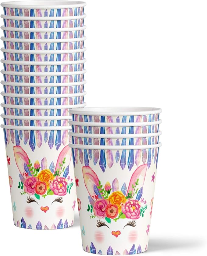 Bunny Rabbit Floral Birthday Party Supplies - Easter Bunny Party Supplies - Floral Party Supplies - Spring Party Supplies - Easter Party Tableware Set Includes Plates Napkins and Cups | Kit for 16