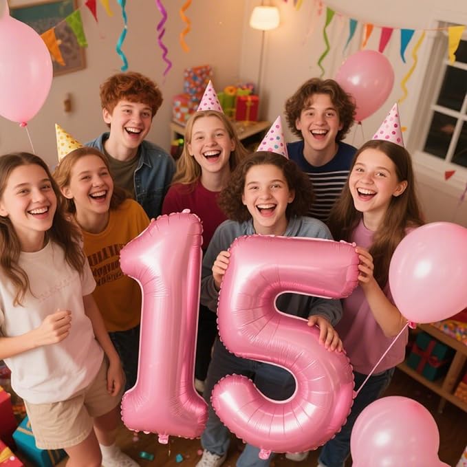 40 Inch Pink Number 15 Digital Balloon,Jumbo Mylar Foil Helium Balloon for 15 Balloons for Birthday Party,Wedding Anniversary Party Decorations