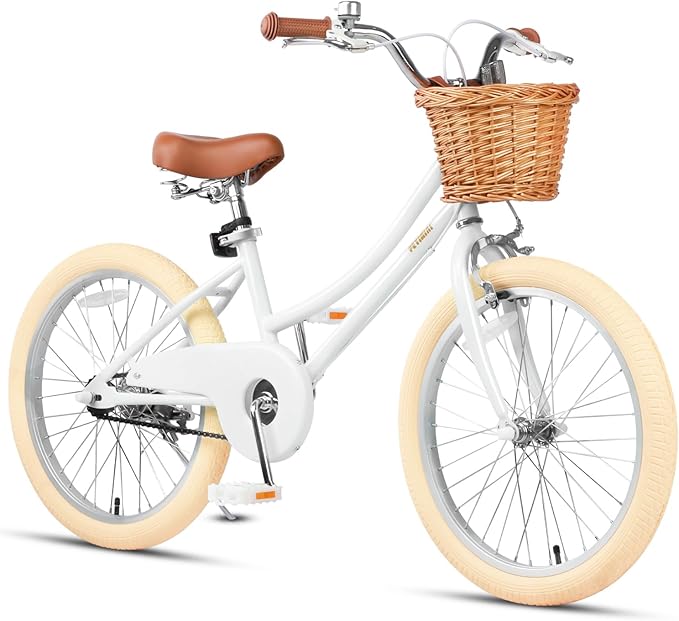 Petimini Vintage Kids Bike for Girls, 12–20 Inch Classic Bicycle with Wicker Basket & Bell, High Tensile Steel Frame, Training Wheels (12–18”), 85% Pre-Assembled, Retro Bike for Outdoor Riding