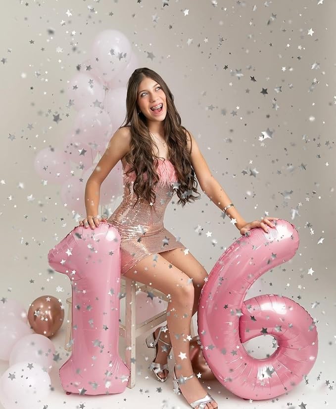 Pastel Pink Number Balloon, 16th Birthday Decorations for 1 6 16 61, Large Foil 40 Inch Sweet 16 Balloons Number for Wedding Memorial Day's Photo Shoot Decoration