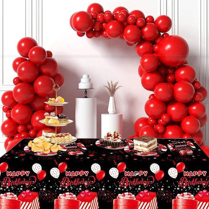 41pcs Black and Red Party Decoration,Black Red Birthday Party set Include dessert plate,Napkin and Tablecloth,Used for Black and Red Birthday Party Supplies