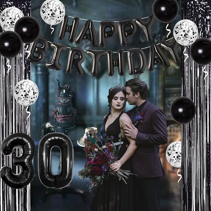 Funmemoir 30th Birthday Decorations for Him Her Black Death to My Twenties Banner Rip to My 20s Sash Number 30 Happy Birthday Balloon Banner Foil Curtain for Funny Thirtieth Party Supplies