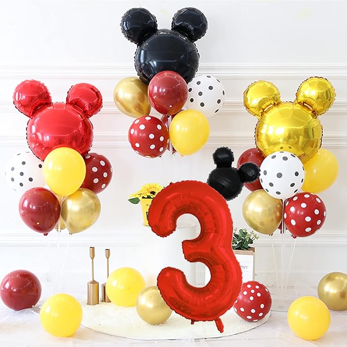 40 inch Red Number 2 Balloon & Mini Mouse Head Balloon, 2nd Birthday Party Decoration Balloons, Cartoon Mouse Birthday Party Supplies Baby Shower Decoration, Red Black Theme Party Decorations Supplies