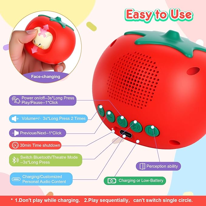 Kids Story Box Audio Player Starter with Tomato Face-Changing, Interactive Educational Toy & Storyteller, Preloaded 200+ Stories/Music, Bluetooth, Birthday Gift for Boys Girls (Yellow-2)
