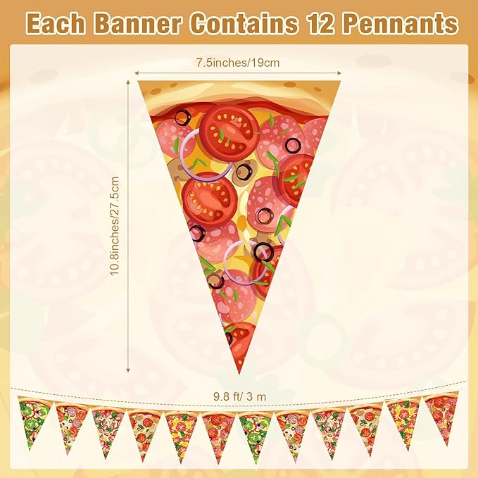 HESTYA 5 Pcs 49 Ft Pizza Party Decorations Pennant Banner Pre-Assembled Pizza Triangle Flag Bunting Garland for Themed Birthday Bachelorette Party Supplies Fast Food Theme Decorations