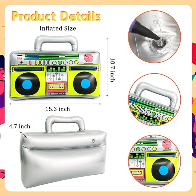 5 Pieces Inflatable Radio Boombox Inflatable Mobile Phone,Retro Mobile Phone for 80's 90's Party Decorations,Hip Hop Costume,Birthday Theme Party Photo