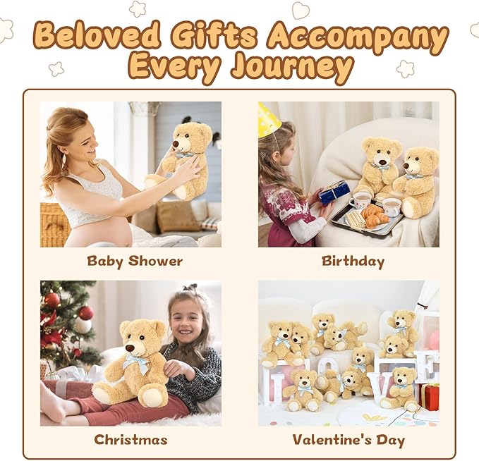 MorisMos 10-Pack Teddy Bear Bulk for Baby Shower,14-inch Small Teddy Bear Stuffed Animal Plush Toy,Soft Bulk Stuffed Animal Wholesale for Baby Shower Centerpiece Decoration Birthday Party Favors,Brown