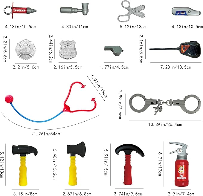 4 Sets Dress Up Clothes for Kids, Pretend Dress Up Trunk of Firefighter costume/Doctor/Policeman/Construction Worker Role Play Set with Realistic Accessories
