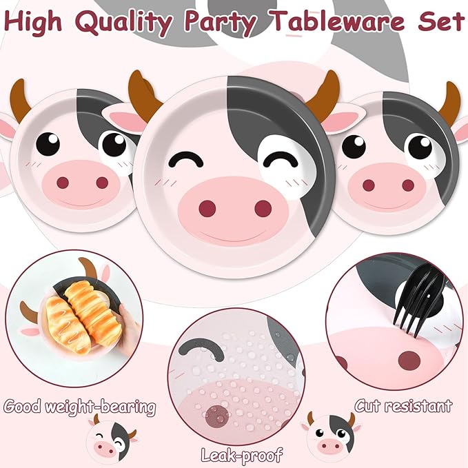 50 Count Cow Paper Plates Cow Print Baby Shower Plates Farm Animal Birthday Disposable Plates Zoo Theme Party Supplies Dinnerware Cow Cake Plates for Gender Reveal Boy Girl Kids Party Decorations