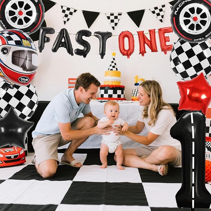 Fast One Race Car 1st Birthday Balloons Decoration Backdrop Racing Car 1st Birthday Decoration Boys Race Car Themed Bday Party Supplies